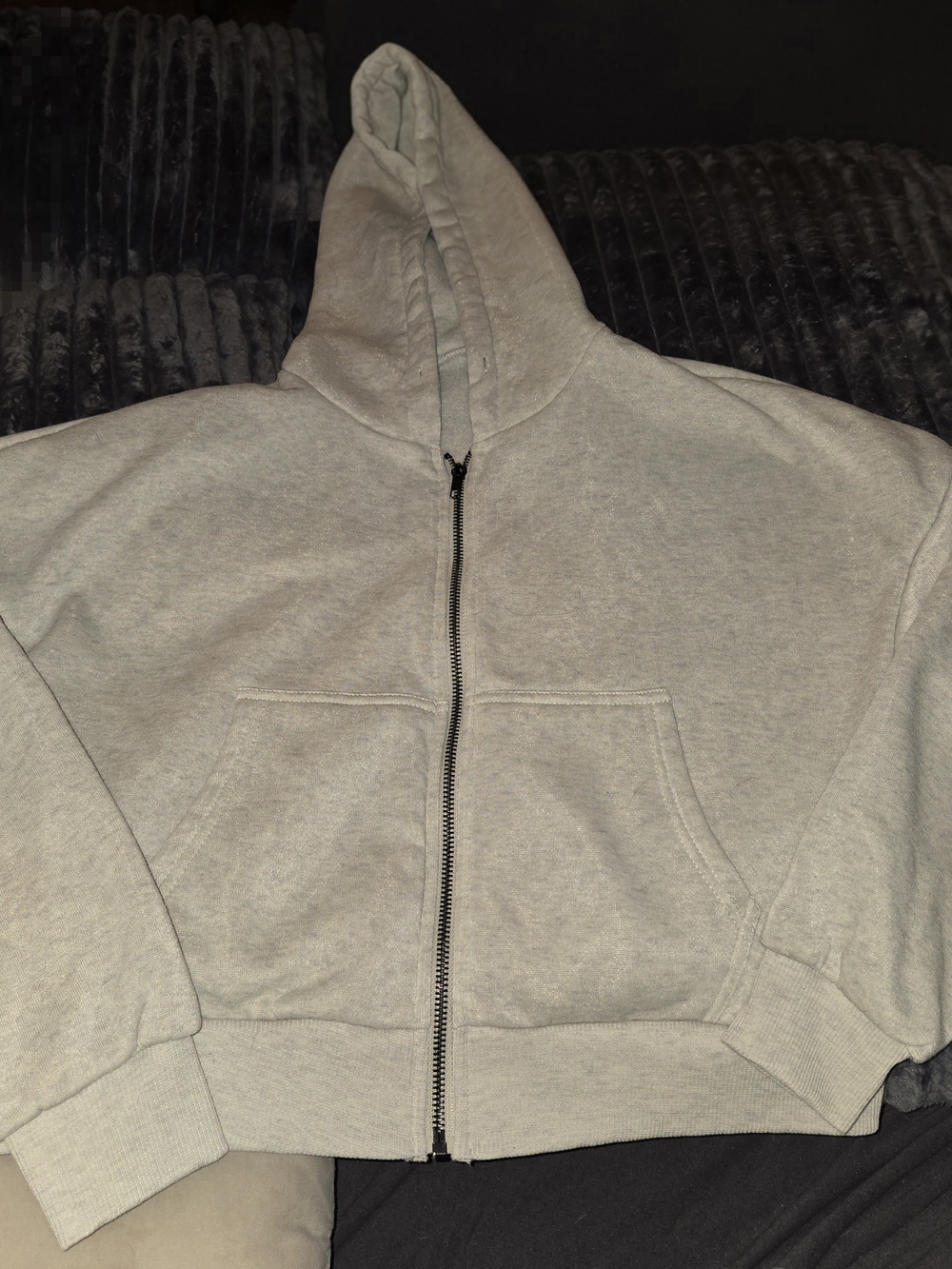 SHEIN Light Gray Full-Zip Hooded Sweatshirt